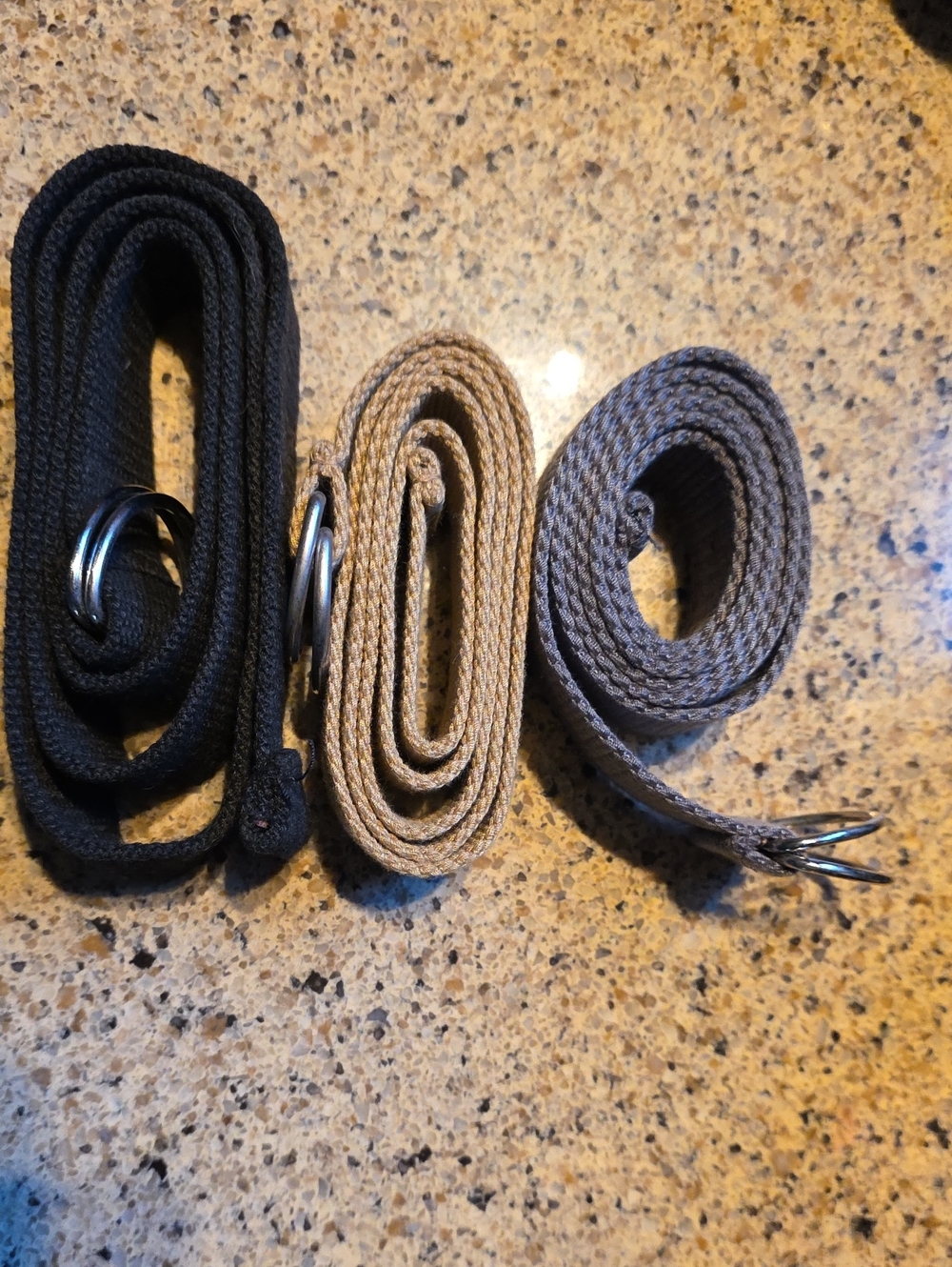 Black Grey and Tan Men's Reversible Web Belt with Metal Buckle Set Of Three